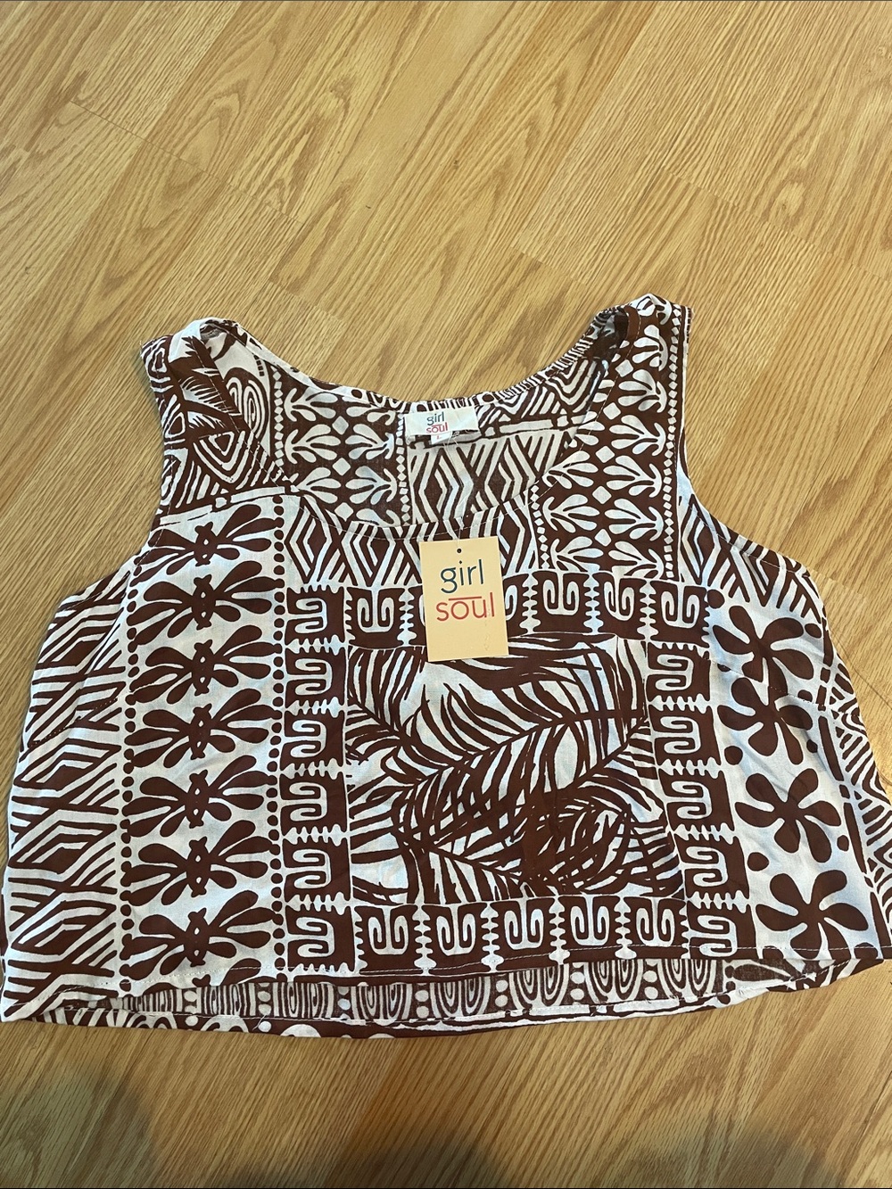 Girl Soul Brown & White Patterned Cropped Tank
